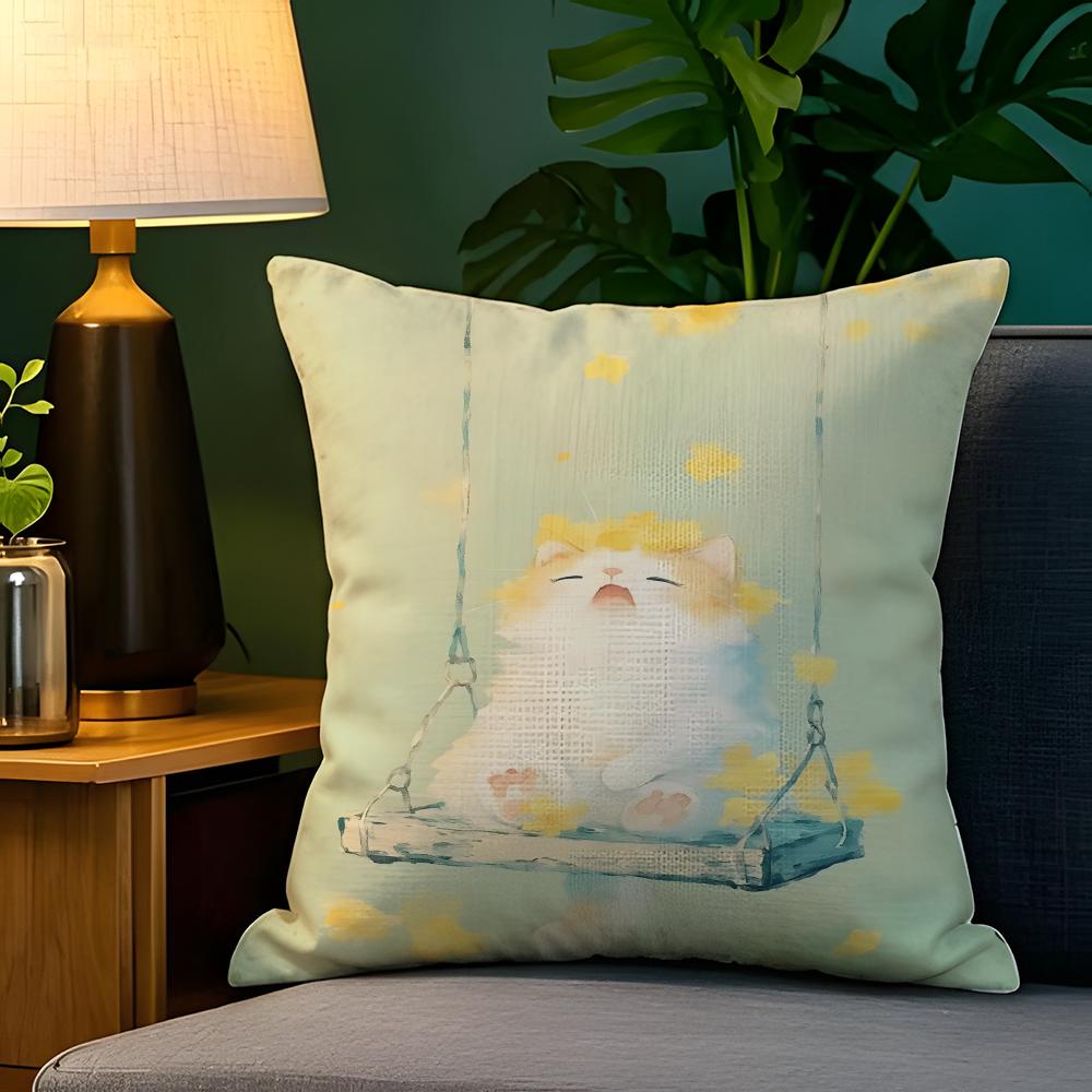 Sunny spring day leisurely cat  Pillow Case Natural Linen Pillow Case DoubleSided Decor Sofa Pillowcase Home Decor