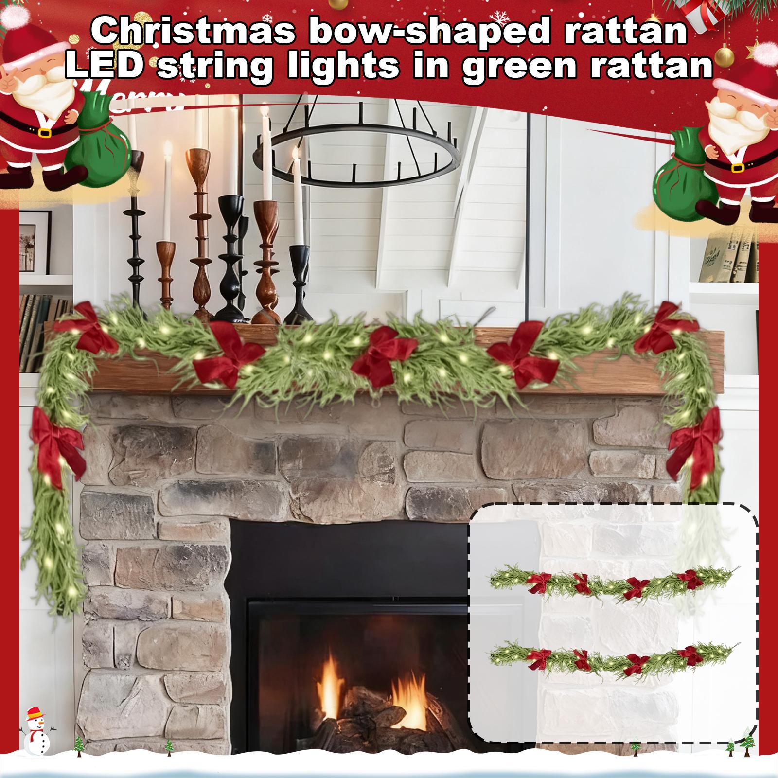 

2.7m Christmas Rattan Garland Christmas Tree Accessories LED Lights Green Rattan One Size