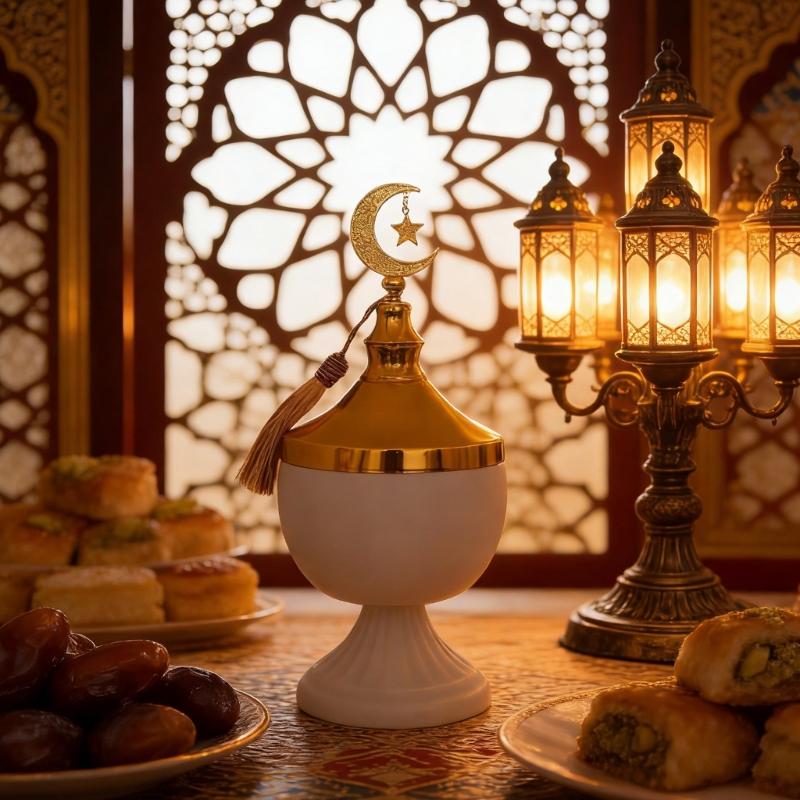 Decorative Ramadans Metal Candy Dish with Lid Islamic Party Tray For Seasonal Displays And Everyday Storage Purposes