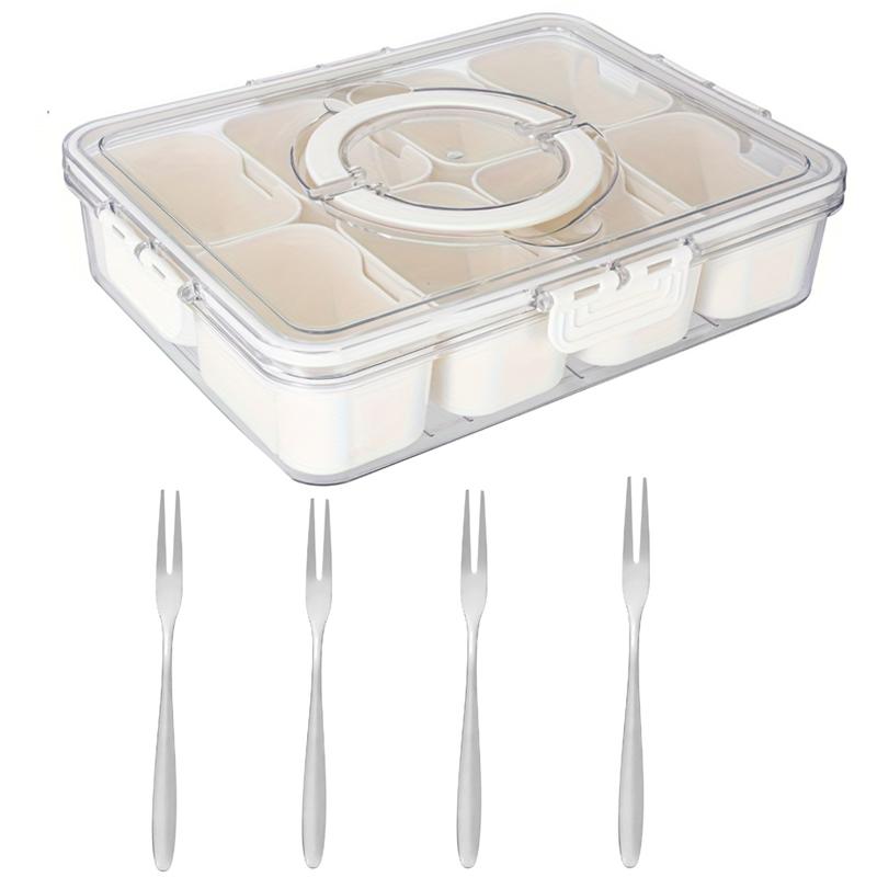 Portable Snackle Box Container Divided Serving Tray with Lid and Handle Clear Snack Box Organizer for Fruits Snacks for Party