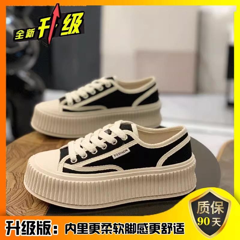Spring biscuits platform canvas shoes women's 2025 new popular little white shoes niche versatile casual board shoes sneakers