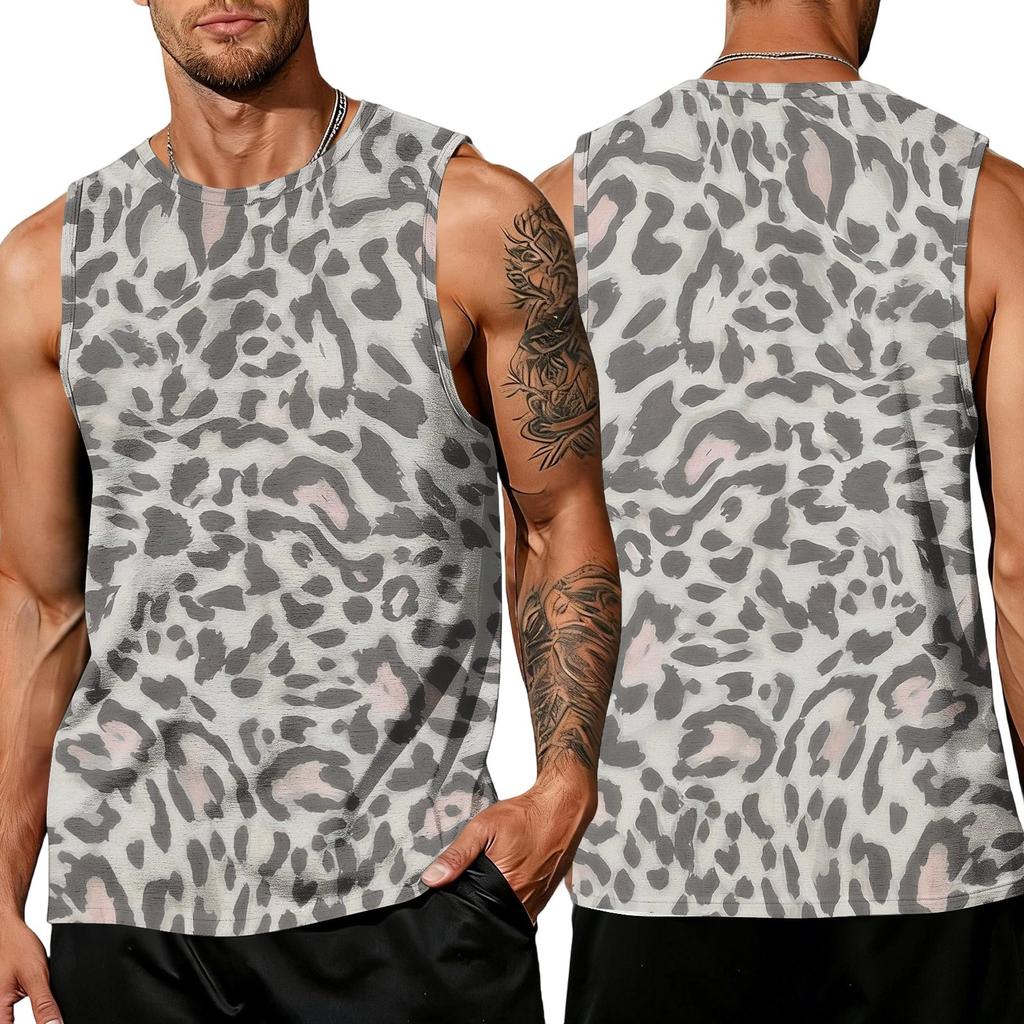 Men's Casual Sleeveless Tank Top Leopard Print Athletic Breathable Lightweight Muscle Shirt for Sports Gym Training
