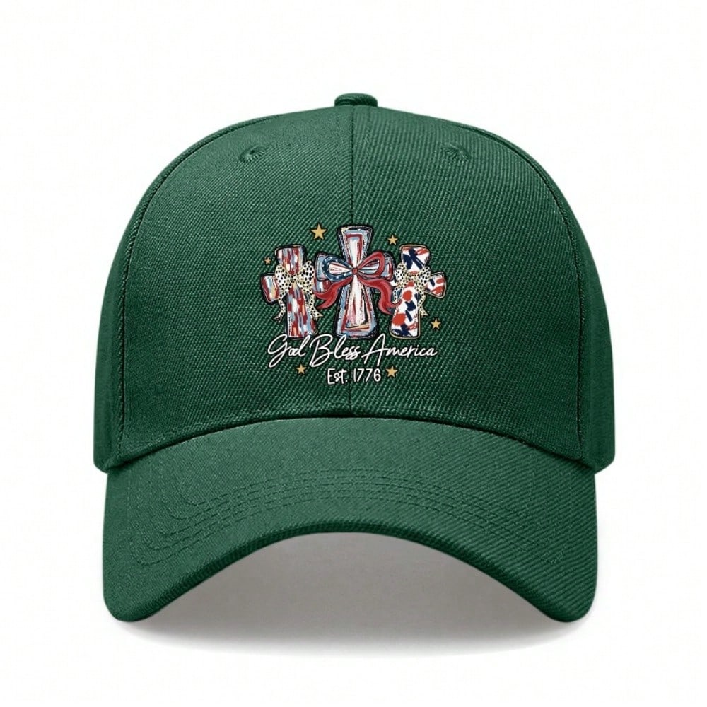 Patriotic Baseball Cap - Unisex Letter "God Bless America Est. 1776" Print Black Polyester Adjustable Breathable Casual Streetwear Baseball Hat For