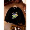 Girls' Crew Neck Fashion Sweatshirt | Casual Long Sleeve, Slight Stretch Fabric, Random Print Design, Perfect for Fall/Winter