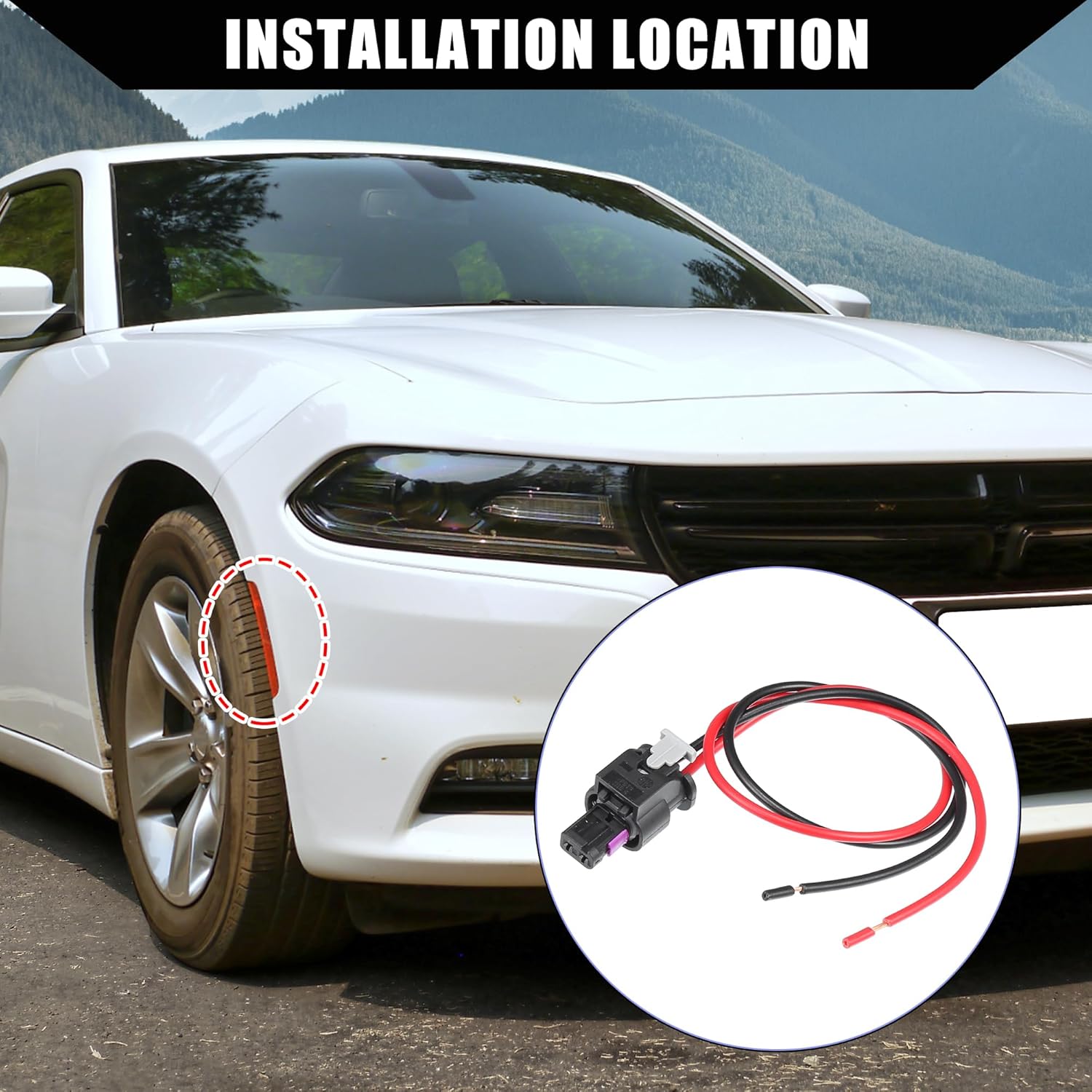 Car Side Marker Pigtail Connector Harness for Dodge Charger 2015-2022 / Front Rear Side Marker Light Bulb Cable/Durable Plastic / 1 Pcs Black Red