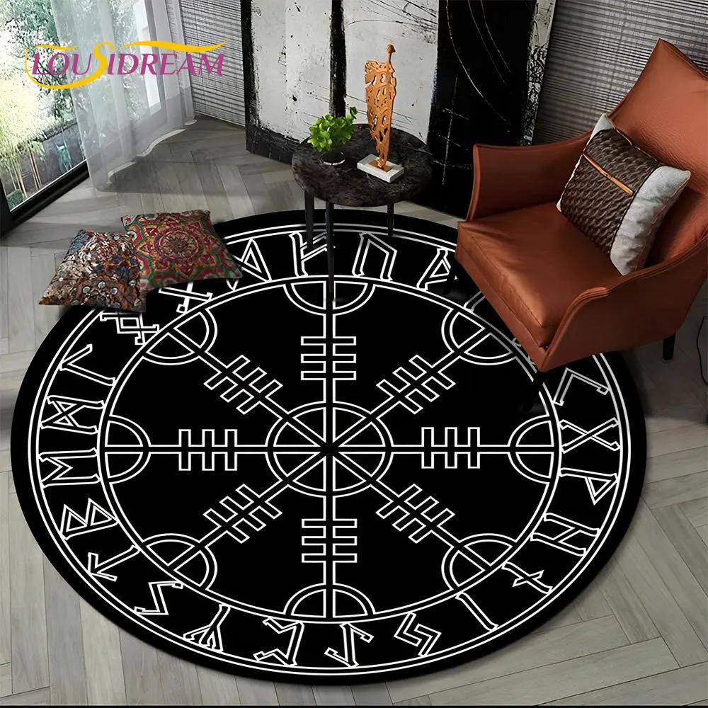 Viking Valknut Yggdrasil Tree of Life Round Area Rug,Carpet Rug for Living Room Bedroom Sofa Playroom Decor,Non-slip Floor Mat