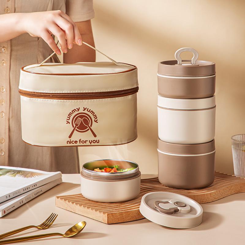 Stainless Steel Insulated Lunch Box Portable Insulated Bucket for Delivering Meals Food-grade Lunch Box Double-layer Lunch Box Bag