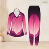 Women Plus Size Nurse Scrub Set V Neck Long Sleeve Printed Pink Purple Pockets Two Piece Outfit