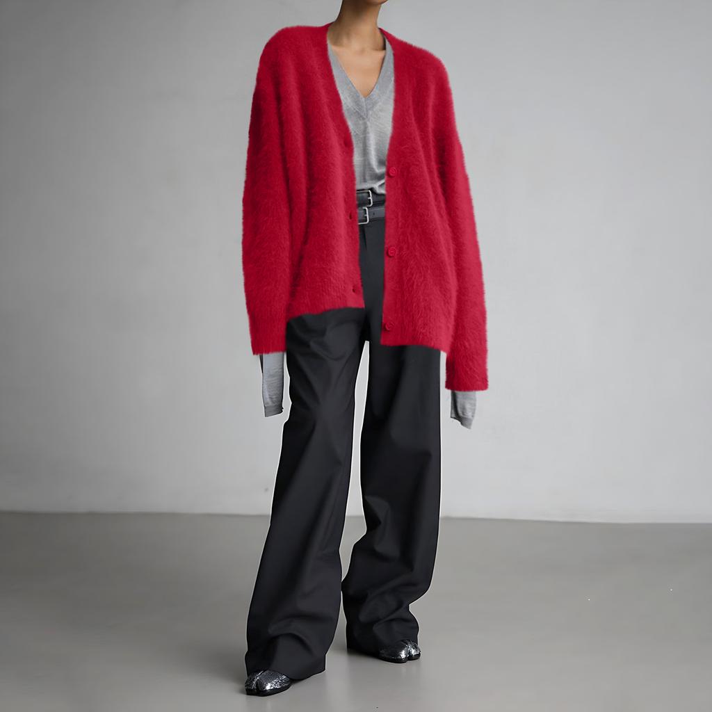 Cárdigans Shaggy Oversize para Mujer Moda Otoño Cárdigans de Punto de Manga Larga con Botones de Frente Abierto