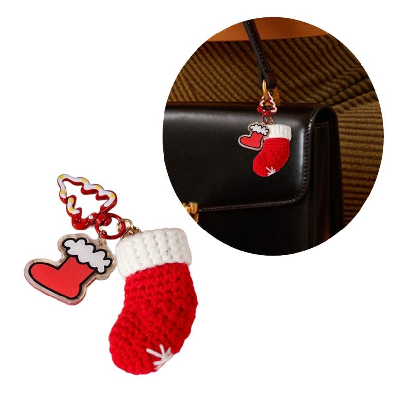 Handcrafted Christmas Santa Keychain Portable Keychain Pendant Hand Knit Festive Accessory for Christmas Enthusiasts