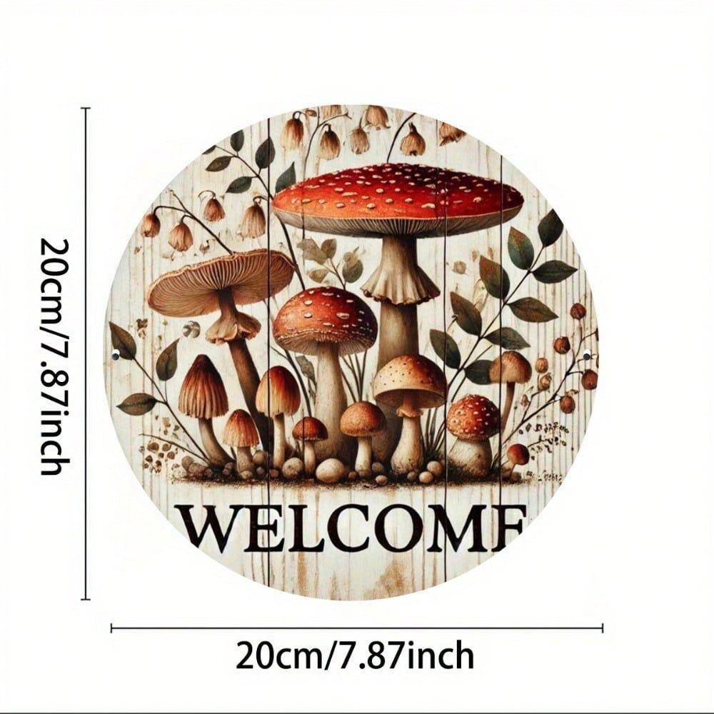 Metal Mushroom Sign Round Wall Art For Home Decor Garden Porch Plaque 7.8x7.8 Inch