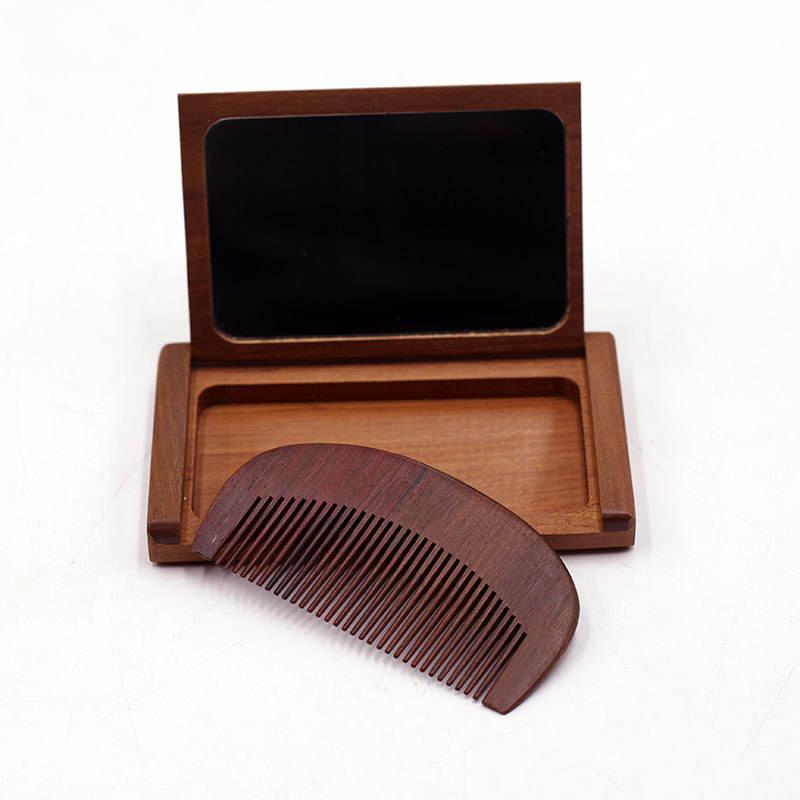 Custom Logo Luxury 2 In 1 Wooden Comb Mirror Set Vintage Foldable Pocket Mirror with Comb Travel Portable Hair Comb with Mirror