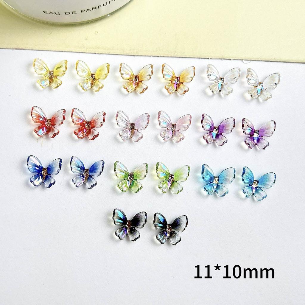 New Trendy Resin Colorful Ice Transparent 3D Fairy Butterfly Nail Art Decorations DIY Wearable Nail Accessories Wholesale