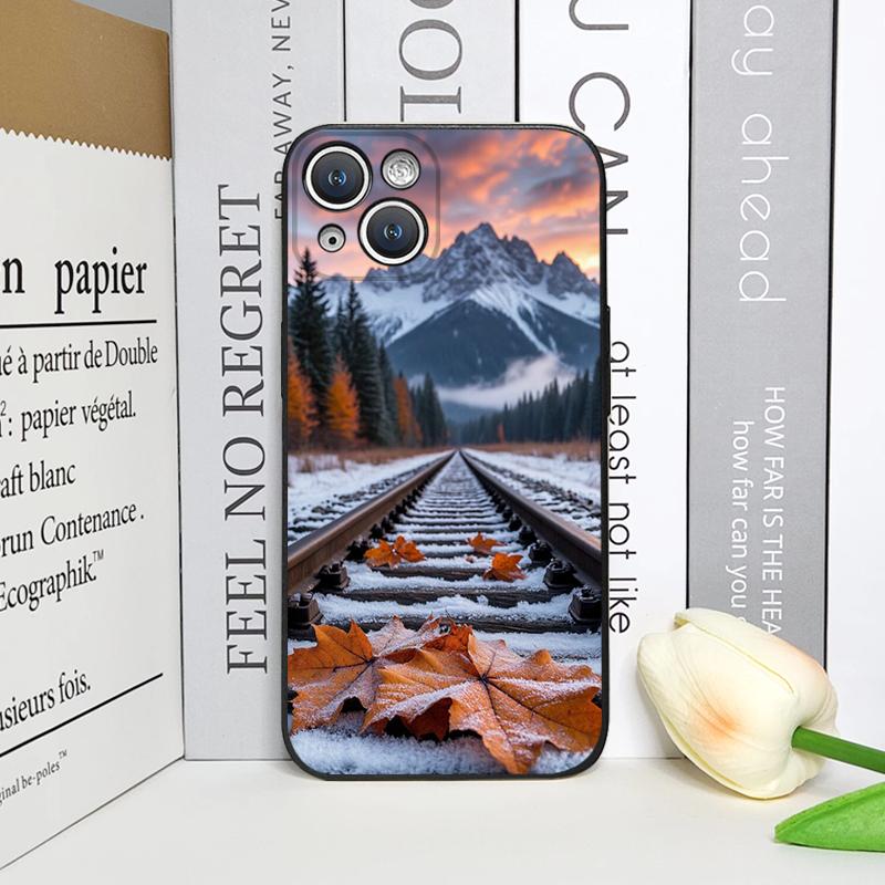 Vintage lesní krajina Sněžná hora Scenérie Pouzdro na telefon pro iPhone 17 16 12 11 14 Plus 13 15 ProMax 13 Mini X XS XR Měkký kryt