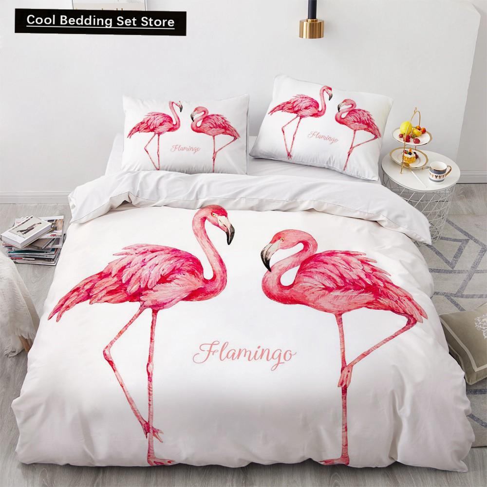 Flamingo Duvet Cover King Queen 3D Pink Animal Bedding Set For Kids Teens Adults Watercolor Style Quilt Cover With Pillowcase
