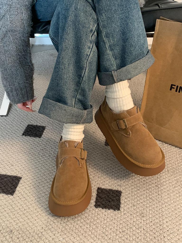 

Флисовые утепленные хлопковые туфли женские на толстой подошве осень-зима новые универсальные на одном педале теплые плюшевые с круглым носком 40 малиновый