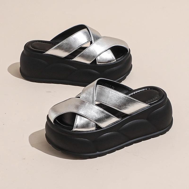 Real soft leather bag head half slippers women's outer wear 2025 summer new thick-soled comfortable fashionable versatile soft-soled slippers