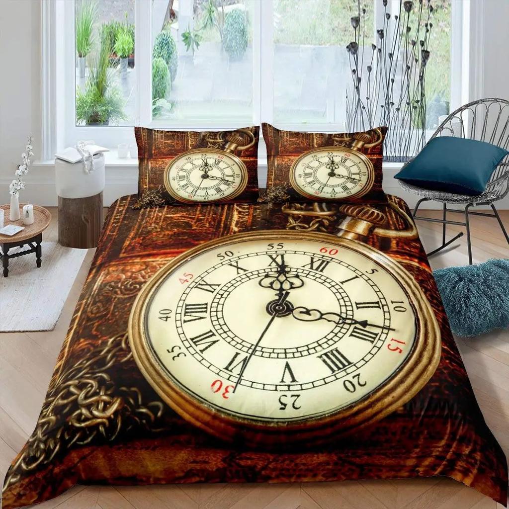 Gear Printing Duvet Cover Three-Piece Retro Mechanical Device Bedding Quilt Cover