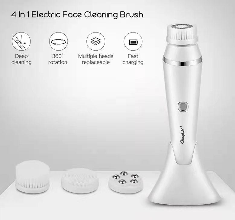 Multifunctional Waterproof Rotating Electric Facial Cleansing & Massage Brush - 4-in-1 Pore Cleaner
