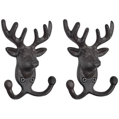M-Modern-Mount For Hanging Key Decorative Coat Hooks- 2 Pack Deer Head Cast Iron Wall Hooks, Vintage Animal Style Hangers