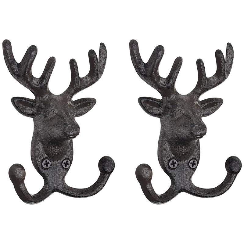 

M-Modern-Mount For Hanging Key Decorative Coat Hooks- 2 Pack Deer Head Cast Iron Wall Hooks, Vintage Animal Style Hangers чорний