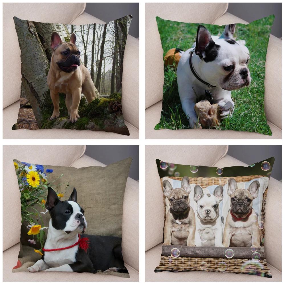 Cute Pet Mini French Bulldog Throw Pillow Cover With Short Plush Print Living Room Sofa Decoration Cushion Cover Pillow Covers