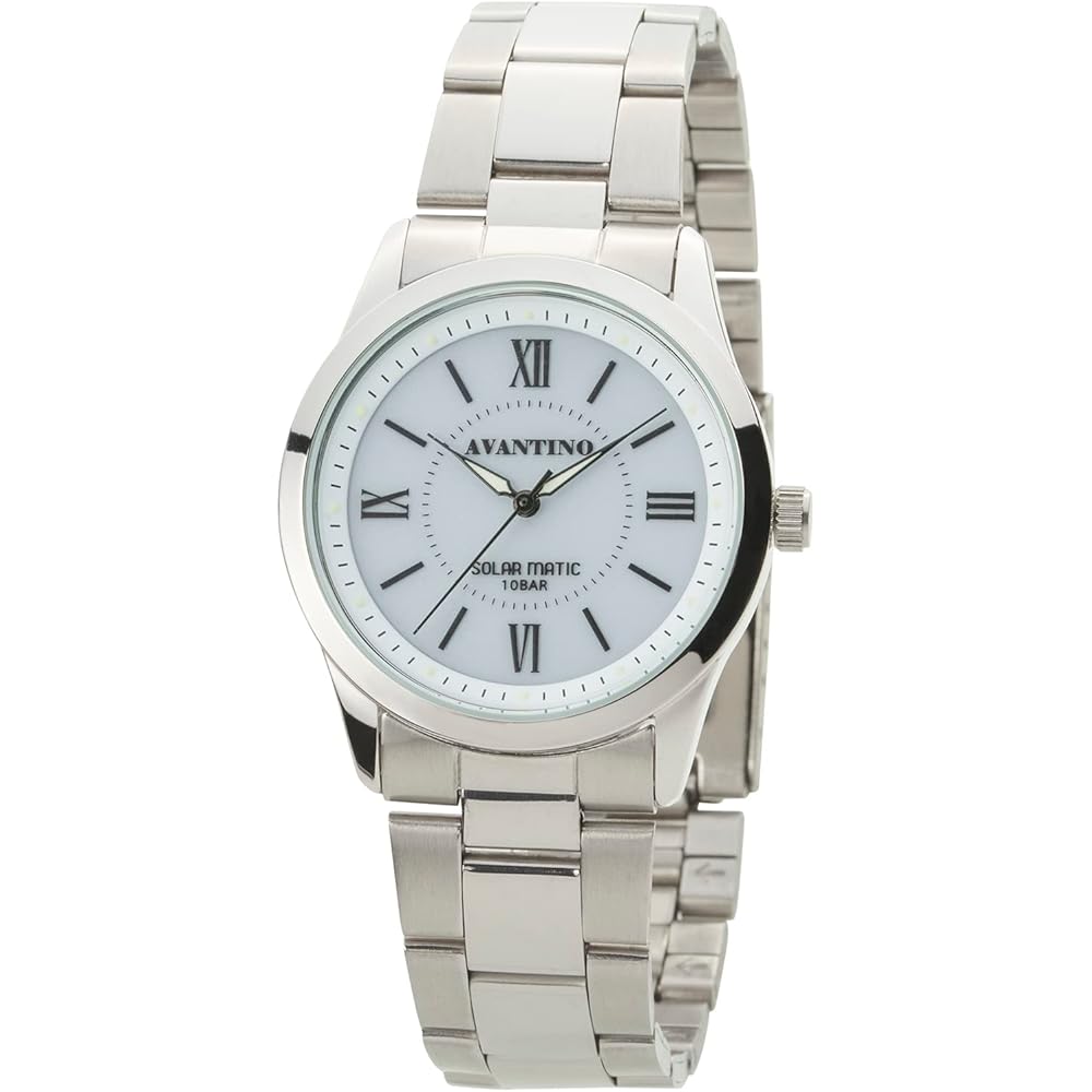 Crepha Analog Men s Solar Rechargeable Watch Metal Band Silver AV-AM175-WTS
