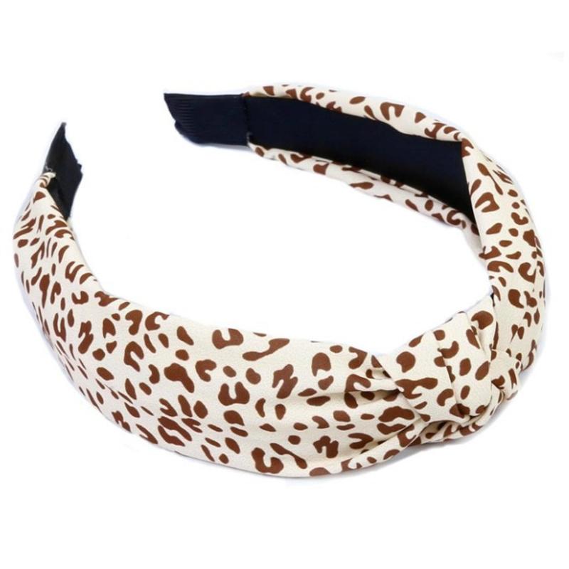 4pcs Minimalist Women Leopard Print Satin Fabric Knot Headbands Lady Girls Simple Solid Twill Cloth Knotted Hairbands