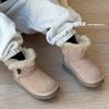 Kids Winter Snow Boots Girls With Horn Buttons Faux Suede Warm Lined Ankle Anti-Slip Rubber Sole
