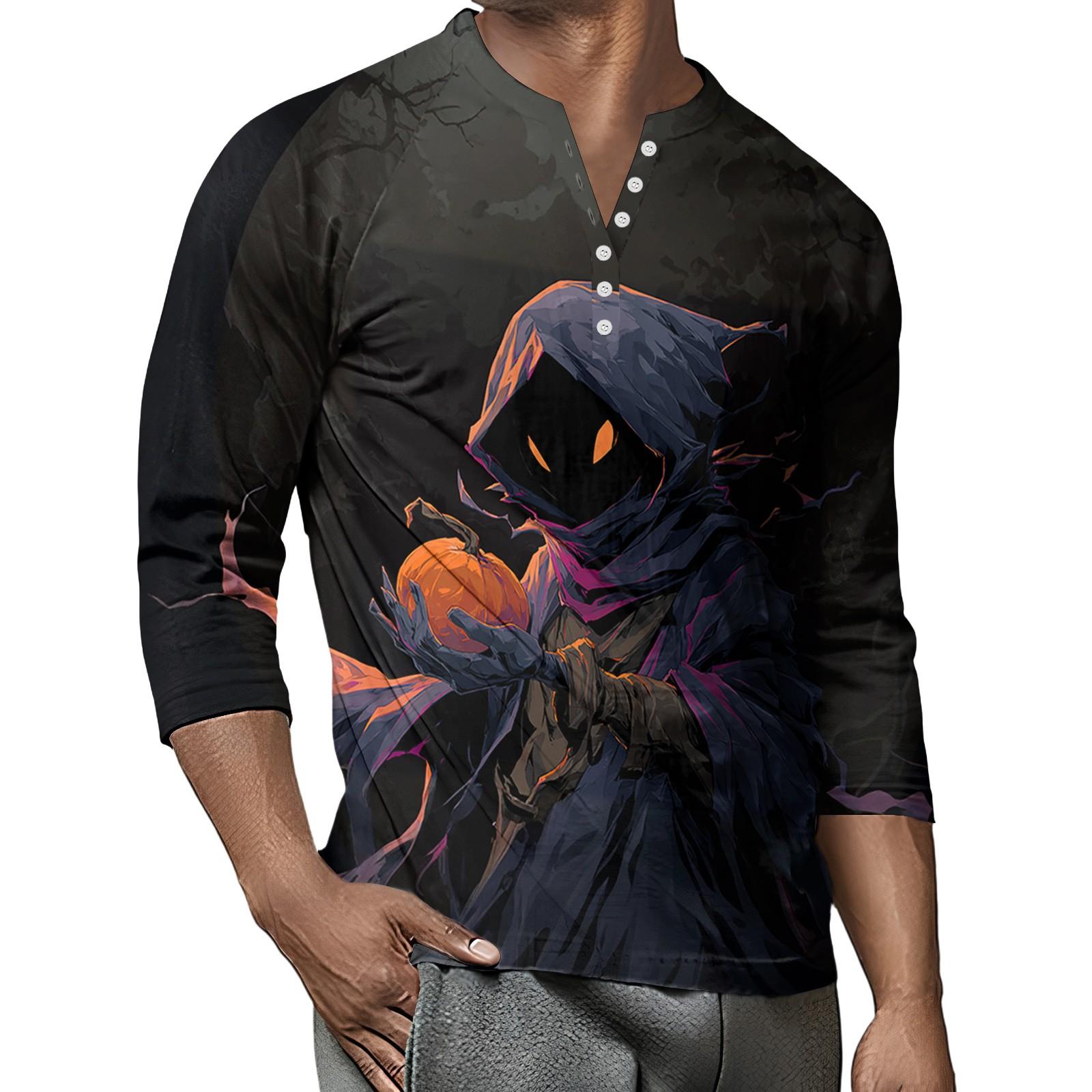 

Мужской контрастный топ реглан на пуговицах с рукавом 3/4 M