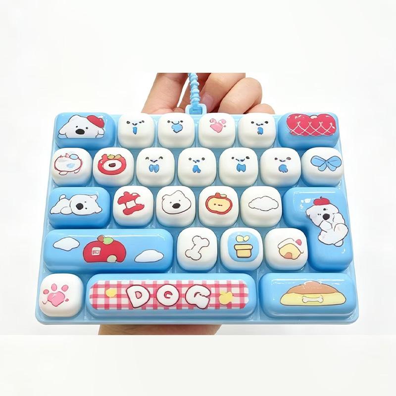 26 Keys Simulation Keyboard Keychain Stress Relief Fidget Clicker Keyboard with Cute Animal Print Bag Charm Desktop Decoration