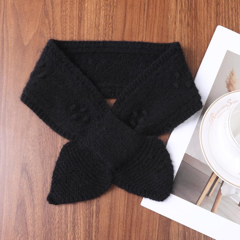 Women's 100% Pure Wool Perforated Knitted Small Bow Tie Scarf Warm Printed Neck Guard Woolen False Collar Fashion Accessory