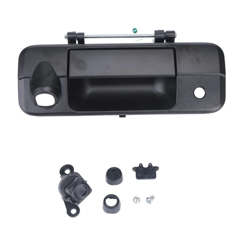 Truck Rear Gate Exterior Handle for 2007-2013 Pickup Truck, 69090-0C050 Black Assembly with Metal Support Structure and Camera Lock Cutout Layout