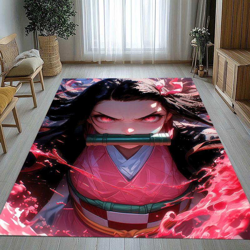 Demon Slayer Kimetsu No Yaiba Tanjiro Nezuko Anime Non-Slip Area Rug for Living Room,Bedroom Carpet Mat for Sofa,Home Decor Gift