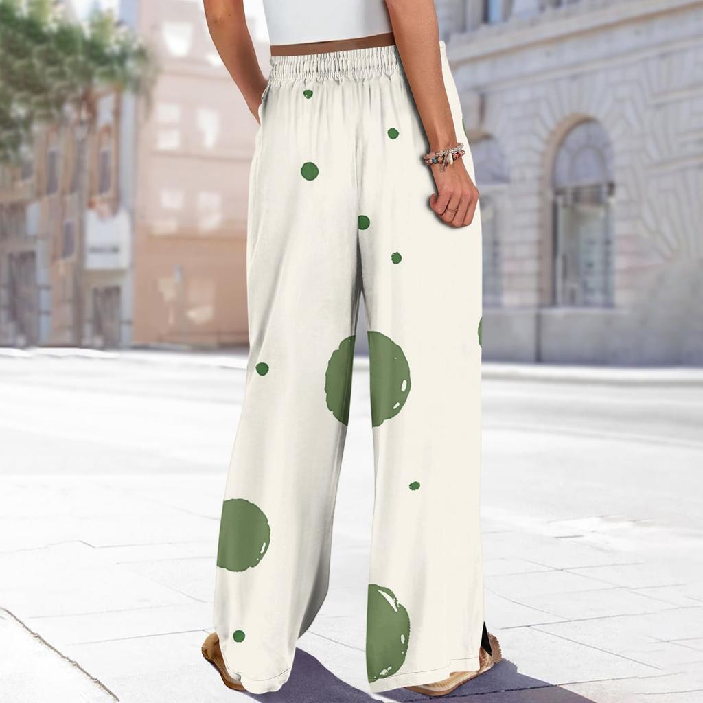 Dámské potištěné kalhoty s širokými nohavicemi s kapsami Vysoký pas Stahovací šňůrka Volné ležérní kalhoty