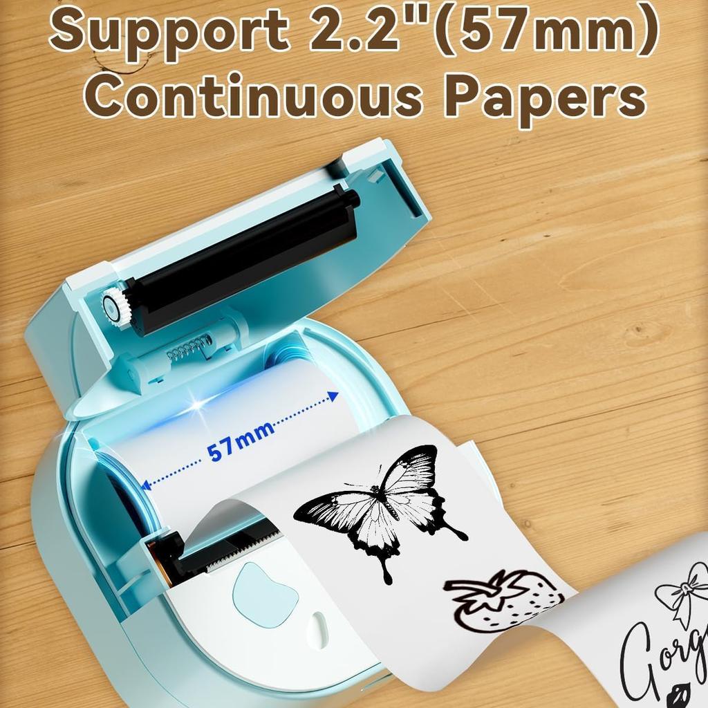 Bluetooth Portable Mini Thermal Printer No Ink For DIY Stickers Labels Receipts Work Plans For IOS Android Devices Includes 3 Rolls Adhesive Paper