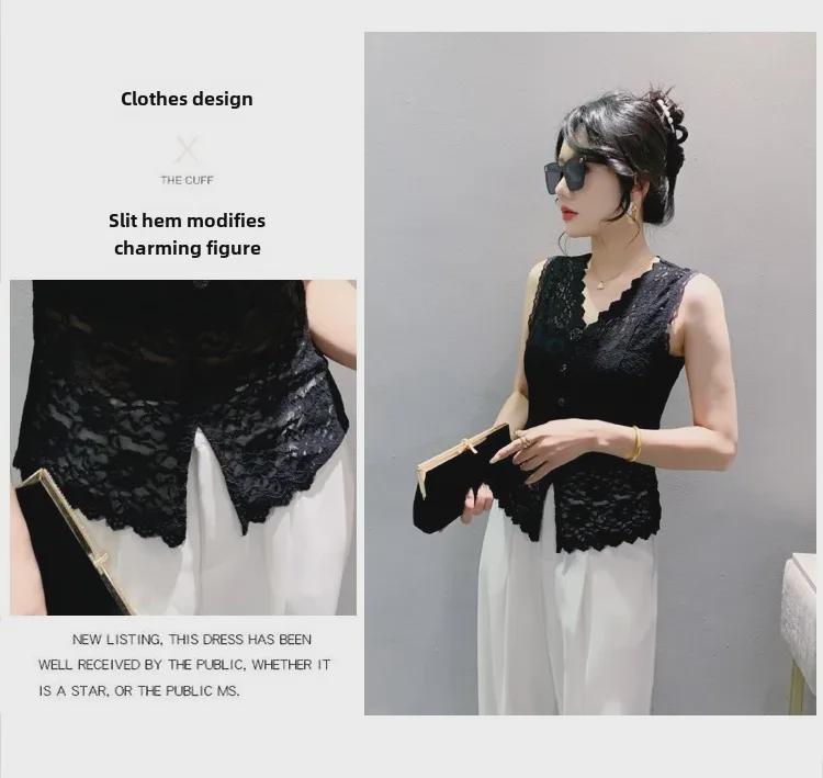 Women's Chinese-Style V-Neck Lace Sleeveless Slim Fit Top