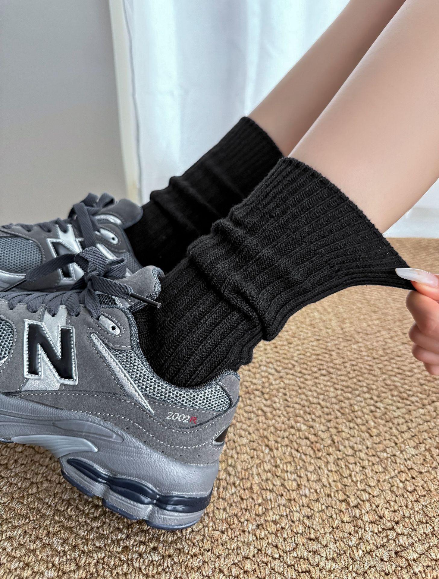 

Gray Push Socks Spring And Autumn Long Tubes To Stack Socks Spliced Thick Thread Particle Knitted Loose Socks For All Seasons One size fits all чорний