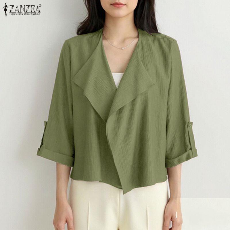 ZANZEA Womens Summer Loose Casual 3/4 Sleeve Thin Cardigan Blouse