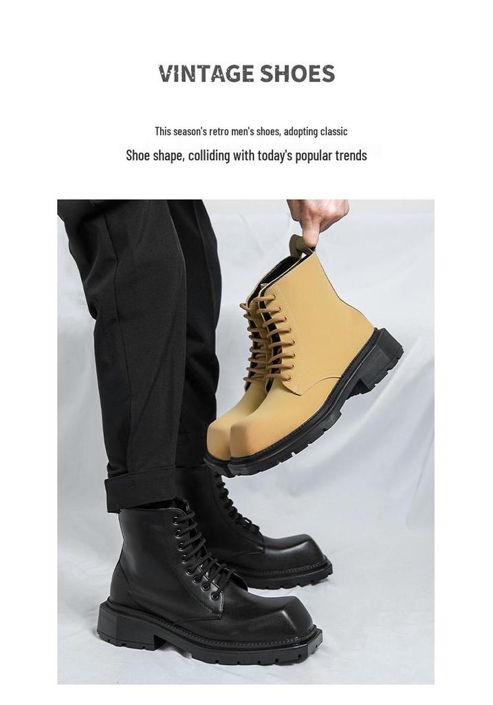 2024 British Retro Plus Size Men's High-top Martin Boots - Autumn/Winter Casual Trendy Height-boosting Leather Boots