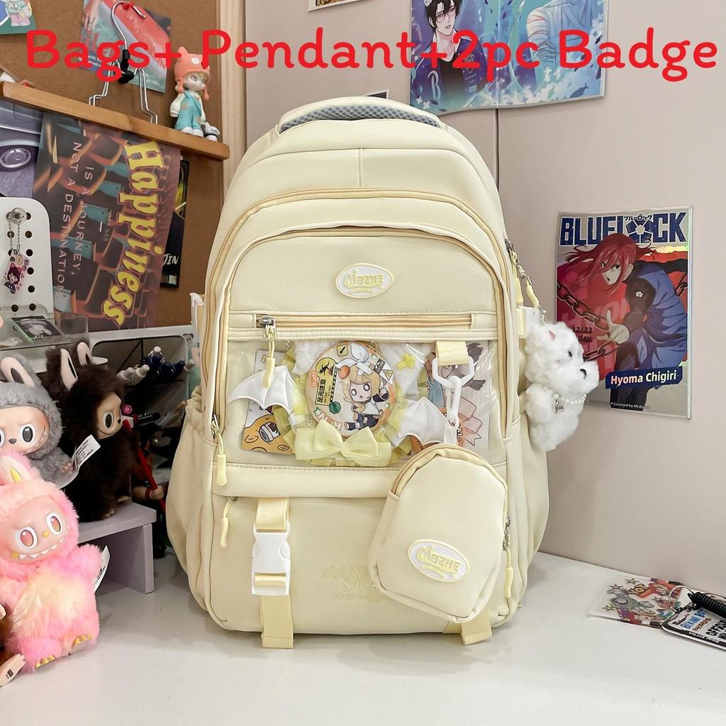 Color Solid Simple Letter Embroidery Student Backpack With Pendant And Badge