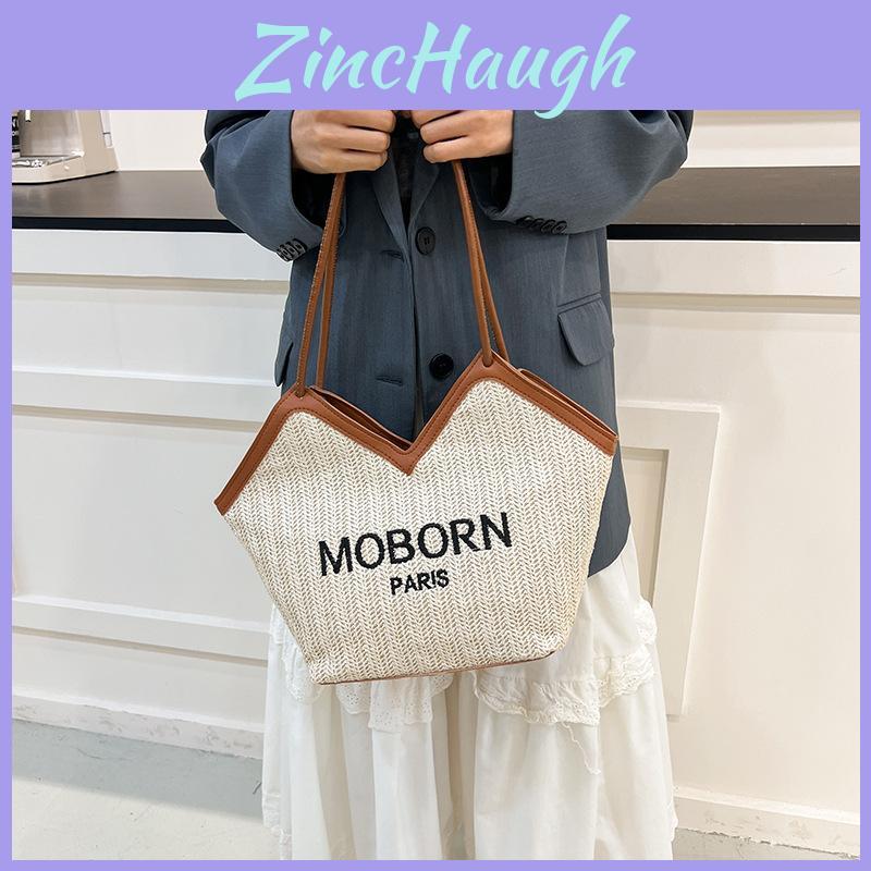 Woven Tote Bag For Women With Zipper Closure And Internal Phone Pocket For Daily Casual Use