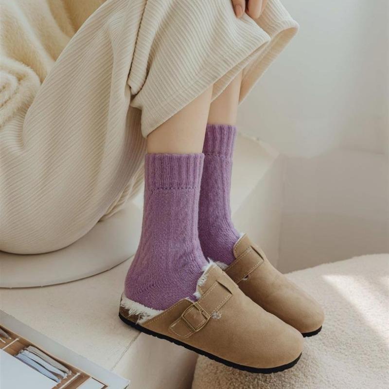 Women Autumn Winter Mid Length Socks Fashionable Versatile Purple Heart-Shaped Soft Warm Comfortable Casual Long Socks