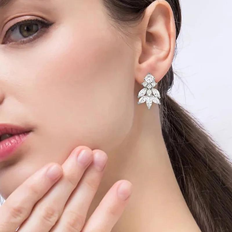 Luxury Geometric Stud Earrings for Women Full Crystal CZ Exquisite Bridal Wedding Accessories Fancy Gift Fashion Jewelry