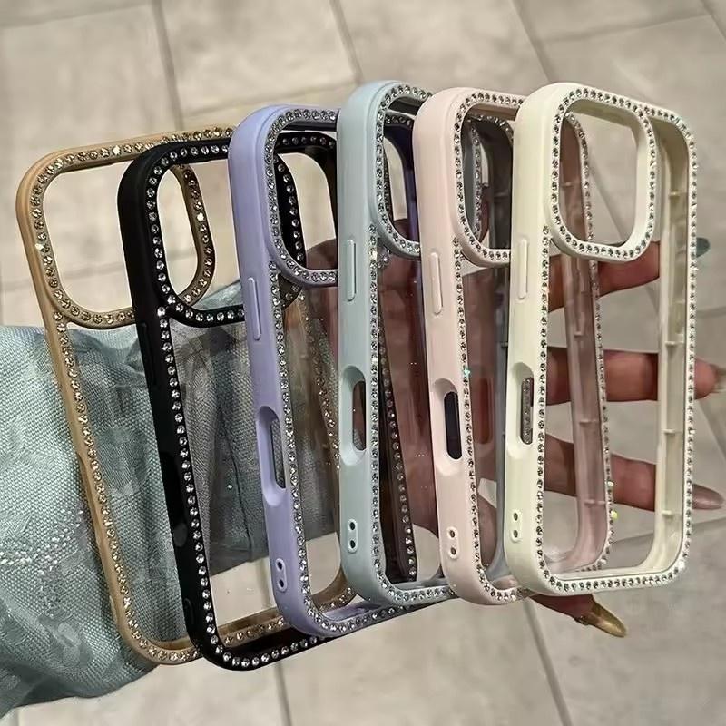 Luxury Transparent Diamond Jewelled Phone Case For iPhone 11 12 13 14 15 16 17 Pro Max Plus Air Glitter Bumper Back Cases Cover