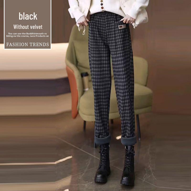 

Women s 2025 New Plaid Velvet Slimming Pants with Pockets: Casual, Versatile, and Thickened for Autumn/Winter. 3XL
