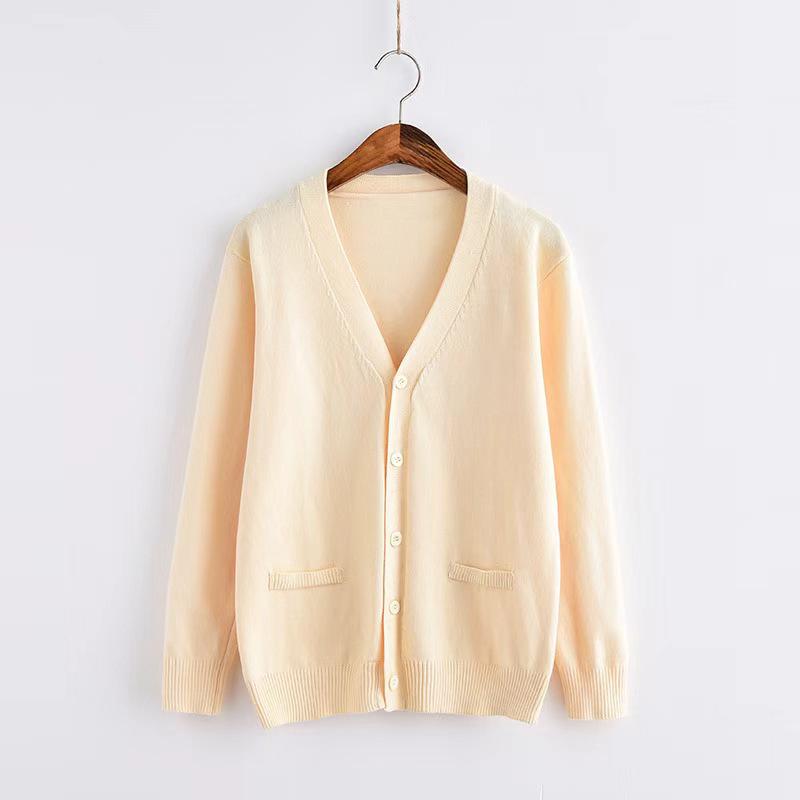 Japanese Style V-Neck Long Sleeve Knit Cardigan - Solid Color Academy Uniform