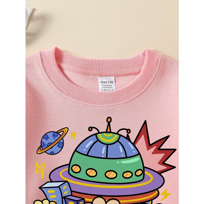 Felpa da Bambino Girocollo | Astronave Colorata Nuvole Pianeta, Lavabile in Lavatrice, Primavera e Autunno, Abbigliamento Sportivo e Casual