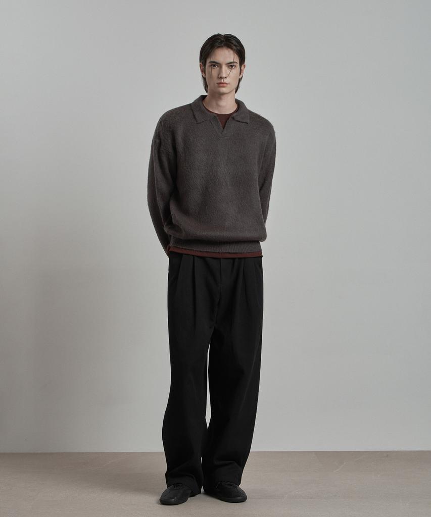 WORK ON BODY OFF Lanugo Semi-Overfit Brush Collar Knit [Charcoal]
