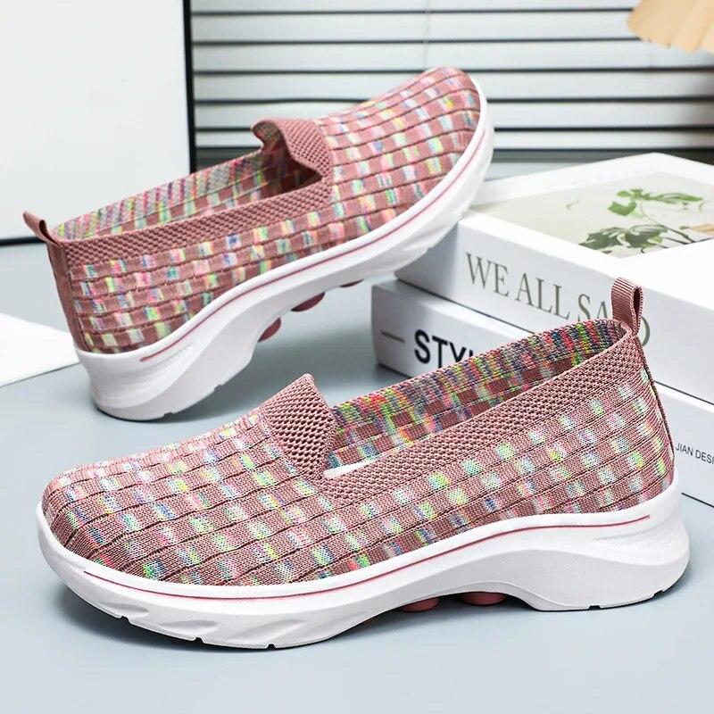 Summer Sneakers Women Shoes Kintting Woven Mom Relax Loafers Walking Flats Tenis Chaussure Femme